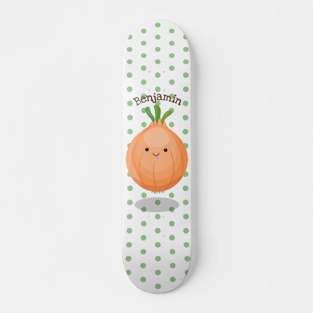 Niedliche Zwiebelgrün-Cartoon-Abbildung Skateboard (Vorne)