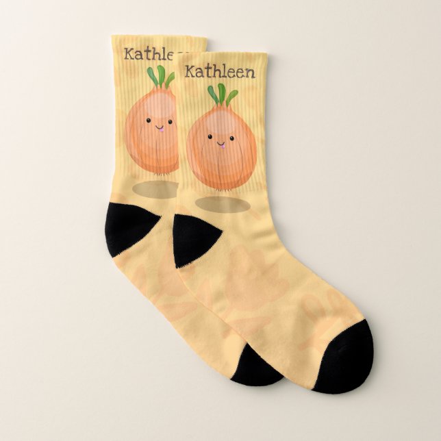 Niedliche Zwiebelgrün-Cartoon-Abbildung Socken (Paar)