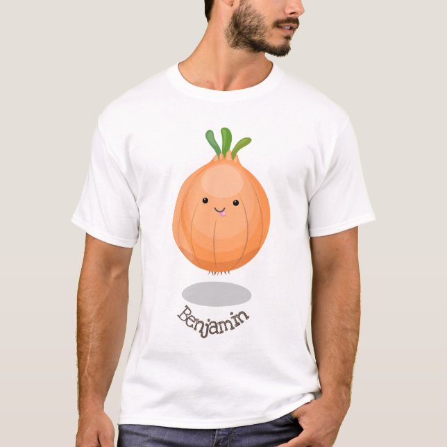 Niedliche Zwiebelgrün-Cartoon-Abbildung T-Shirt (Vorderseite)