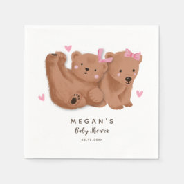 Niedliche Zwillingsmädchen Rustic Bear Baby Dusche Serviette
