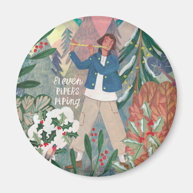 Niedlichen 12 Tage Weihnachts elf Rohrleitungen Magnet (Vorne)