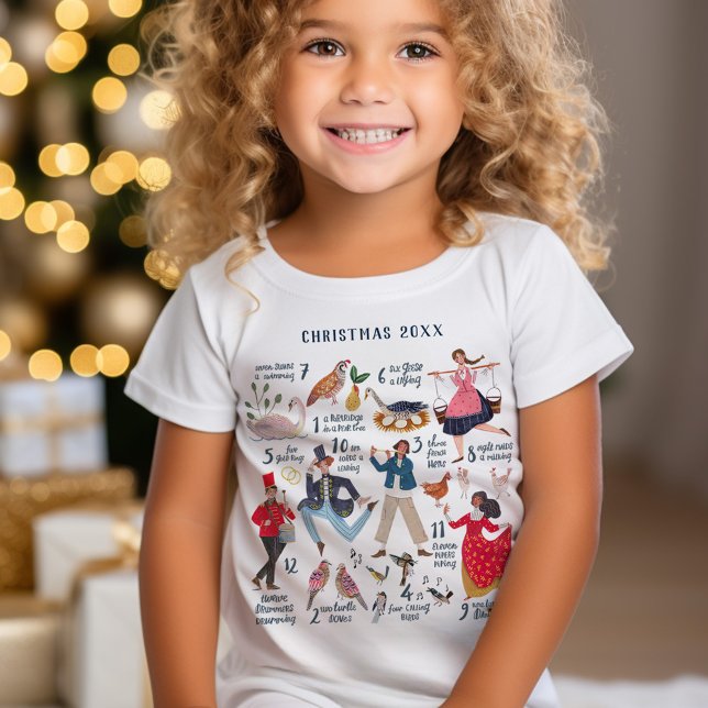Niedlichen 12 Tage Weihnachts-Klassik-Kindermädche T-Shirt (Cute Custom Year 12 days of Christmas song traditional classic holiday t-shirt girl.)