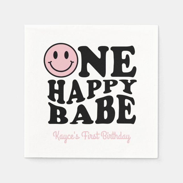 Niedlichen 1 glücklich Babe Retro Happy Face 1. Ge Serviette (Vorderseite)