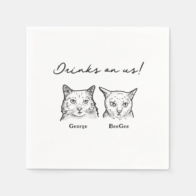 Niedlichen 2 Katzen Getränke auf unserer Hochzeit Serviette (Vorderseite)