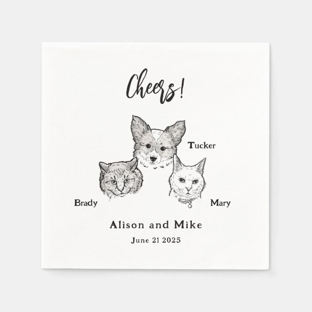 Niedlichen 2 Katzen Hundekuchen Hochzeit Serviette (Vorderseite)