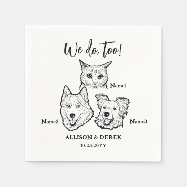 Niedlichen 3 Hunde Katze Faces Sketch machen wir z Serviette (Vorderseite)