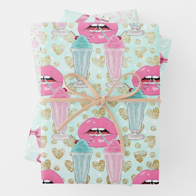 Niedlichen 50er Jahre, Retro-Muster Geschenkpapier Set (Beispiel)