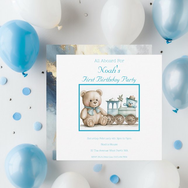 Niedlichen alle an Bord des ersten Jahres Geburtst (Cute All A Board Square First Birthday Invitation)