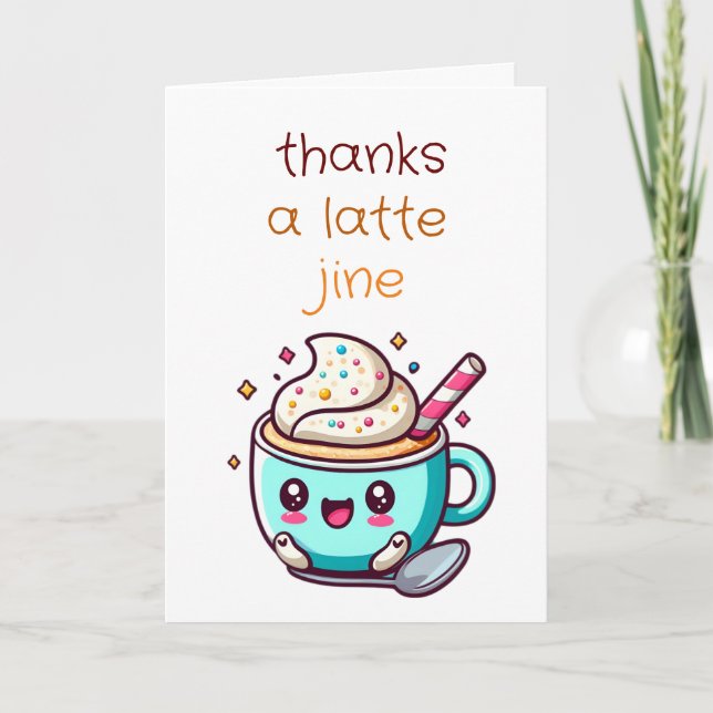niedlichen cool einen Latte-Kaffee Vielen Dank Kar Dankeskarte (Vorderseite)