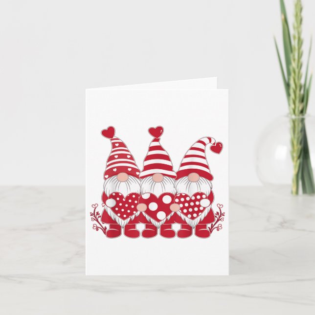 Niedlichen drei Gnome, die den Valentinstag Rotes  Karte (Vorderseite)