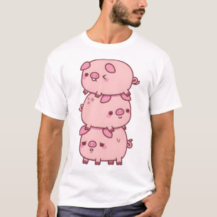 Niedlichen drei kleine Schweine gestapelt zusammen T-Shirt