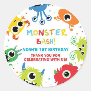 Niedlichen Kleine Monster 1. Geburtstag Vielen Dan Runder Aufkleber