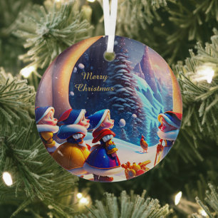 Niedlichen kleine Zwerge erwarten Heiligabend Ornament Aus Glas
