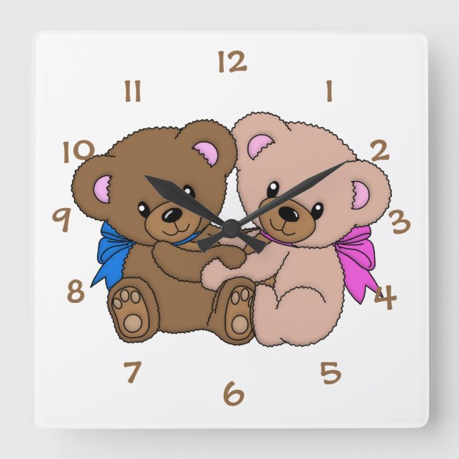 Niedlichen kleine Zwillingsbekleidung Kinderzimmer Quadratische Wanduhr (Vorderseite)
