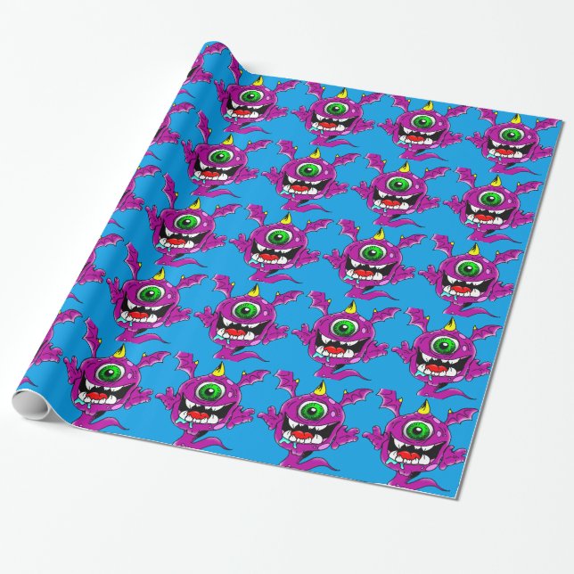 Niedlichen Lila Menschen essen Monster Geschenkpapier (Ungerollt)