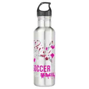 Niedlichen nur ein Mädchen, das Fußball und T-Sh Edelstahlflasche