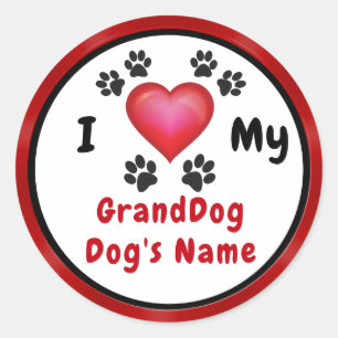 Niedlichen Personalisierte I Liebe Mein GrandDog S Runder Aufkleber