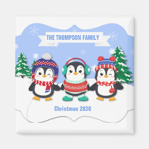 Niedlichen Personalisierten Drei Pinguine Weihnach Magnet