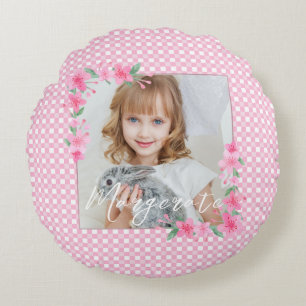 Niedlichen Personalisierten ein Foto Pink Gefallen Rundes Kissen