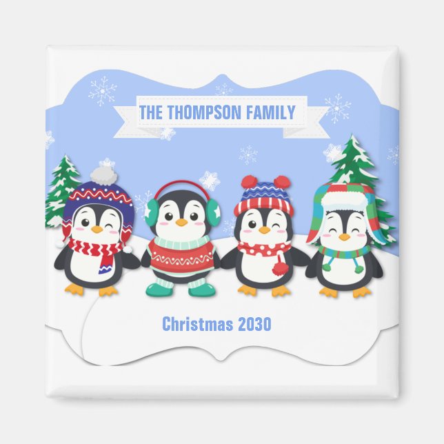 Niedlichen Personalisierten Four Pinguine Weihnach Magnet (Vorne)