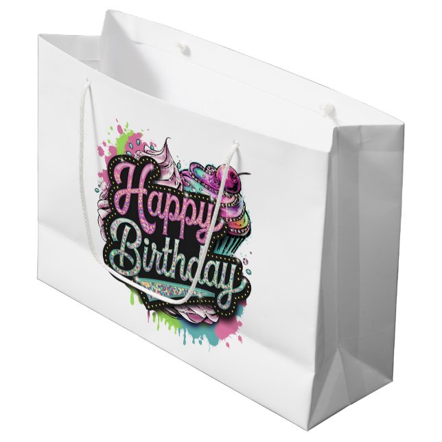 Niedlichen Teenager-Mädchen Happy Birthday Große Geschenktüte (Vorderseite Schrägansicht)
