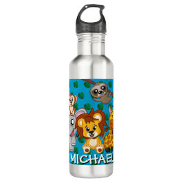 Niedlichen Tiere Jungle Blue Cartoon Zoo Safari Na Edelstahlflasche