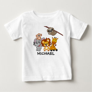 Niedlichen Tiere Jungle Cartoon Zoo Safari Name Baby T-shirt