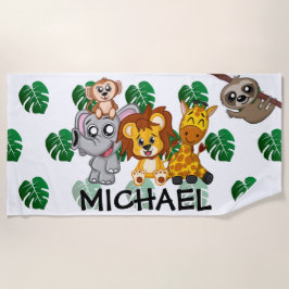 Niedlichen Tiere Safari Cartoon Dschungel Namensmu Strandtuch