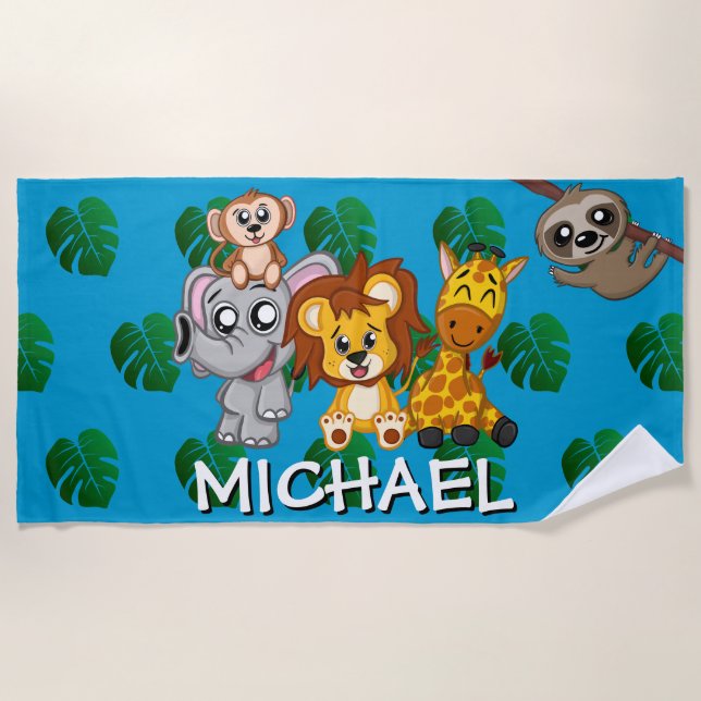 Niedlichen Tiere Safari Cartoon Jungle Strandtuch (Vorderseite)