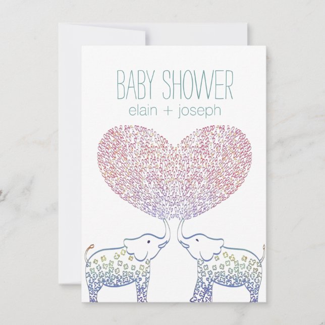 Niedlichen Tonnen LIEBE Elefant Baby Dusche Neutra Einladung (Vorderseite)