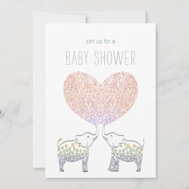 Niedlichen Tonnen LIEBE Elefant Heart BABY SHOWER Einladung (Vorderseite)