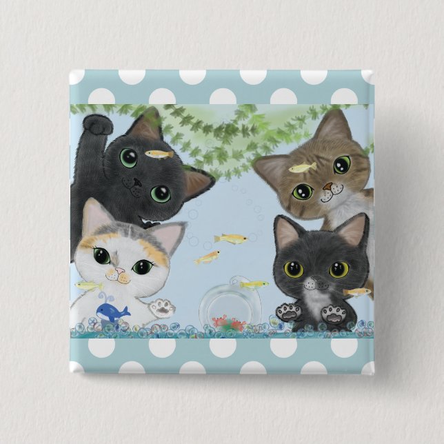 Niedlichen vier Medaka-Katzen Button (Vorderseite)