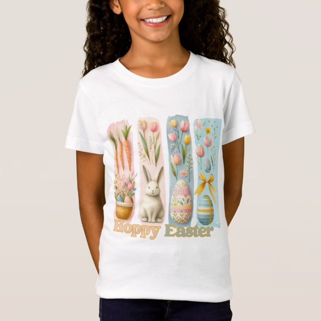 Niedlichen Vier vertikale Wasserfarbe Osterfeier T-Shirt (Vorderseite)