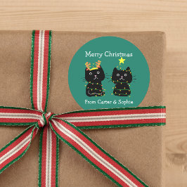 Niedlichen Weihnachtsleuchten für zwei Katzen Pers Runder Aufkleber