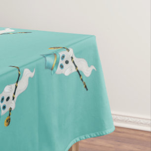 Niedlichen weiße Geister Aqua Top hat schwarze Ca Tischdecke