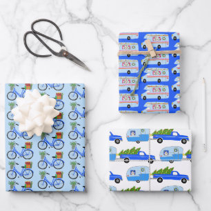 Niedlichen Xmas Anhänger RV Fahrräder Farbenfrohe  Geschenkpapier Set
