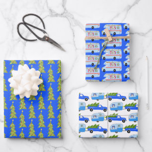 Niedlichen Xmas RV Camper Treilerbaum Anhänger Ur Geschenkpapier Set