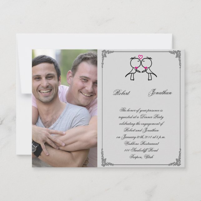 Niedlichen zwei Gärten, die schwule Hochzeit küsse Einladung (Vorderseite)