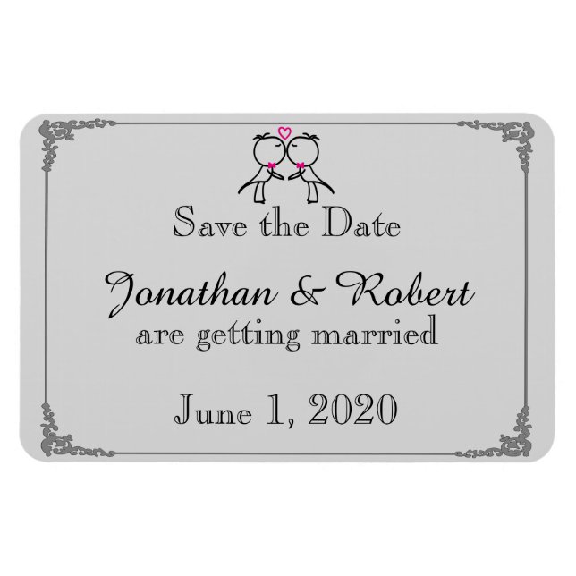 Niedlichen zwei Grooms Cartoon Gay Wedding retten  Magnet (Horizontal)