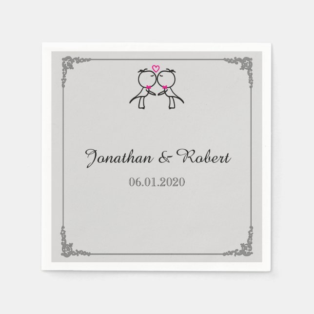 Niedlichen zwei Grooms küssen Gay Wedding Napkin Serviette (Vorderseite)