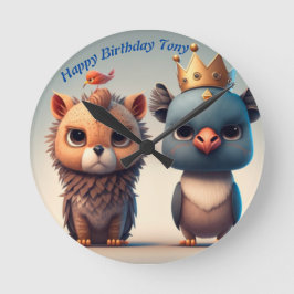 Niedlichen zwei Wildtierfreunde Runde Wanduhr