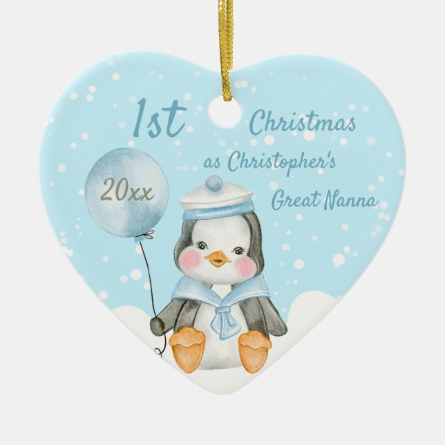 Niedlicher 1. Weihnachtspenguin Große Großeltern B Keramik Ornament (Vorne)