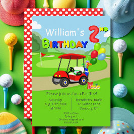 Niedlicher 2. Geburtstag Red Golf Cart Boy's Einladung