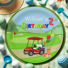 Niedlicher 2. Geburtstag Red Golf Cart Boy's Pappteller
