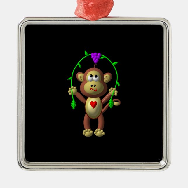 Niedlicher 3-D-Look Affe mit Grapevine Jump-Rope Ornament Aus Metall (Vorne)