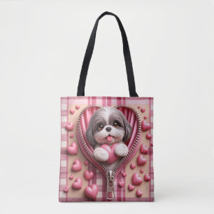 Niedlicher 3D-Shih-Tzu im rosa und weißen Hintergr Tasche
