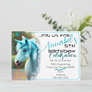 Niedlicher 3D-Spirit Einhorn Pony 27 Geburtstagsei Einladung