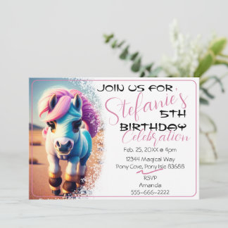 Niedlicher 3D-Spirit Pony 4 Geburtstag Einladung