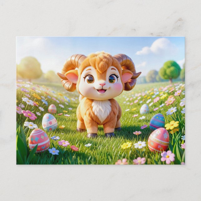 Niedlicher 3D-Widder-Zodiak-Widder Postkarte (Vorderseite)