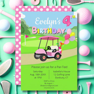 Niedlicher 4. Geburtstag Polka Dot Pink Girly Golf Einladung